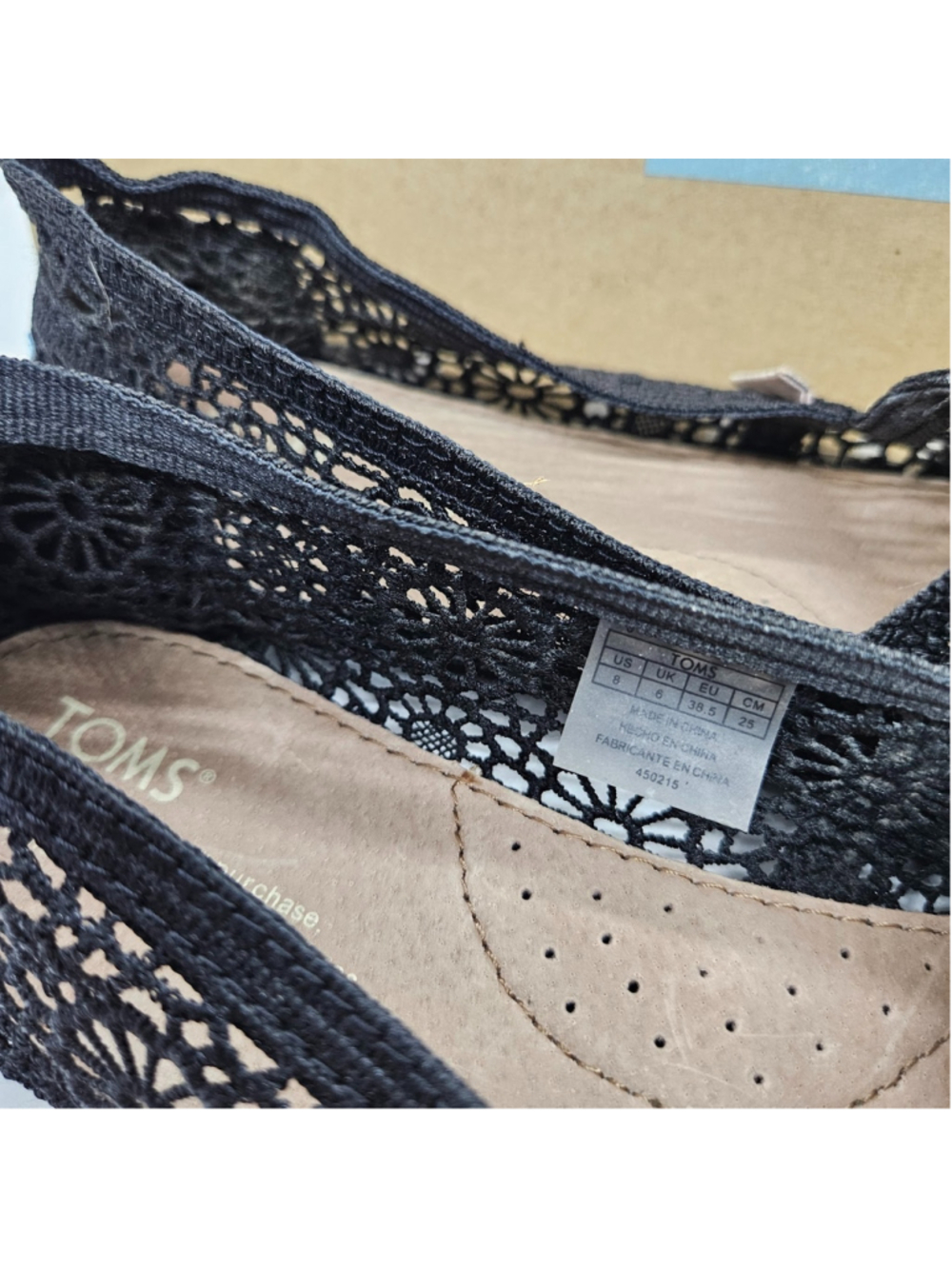 TOMS Classic Crochet Flats Womens 8 Black Morocco Slip On Shoes NWB 001096B10 - Picture 3 of 7